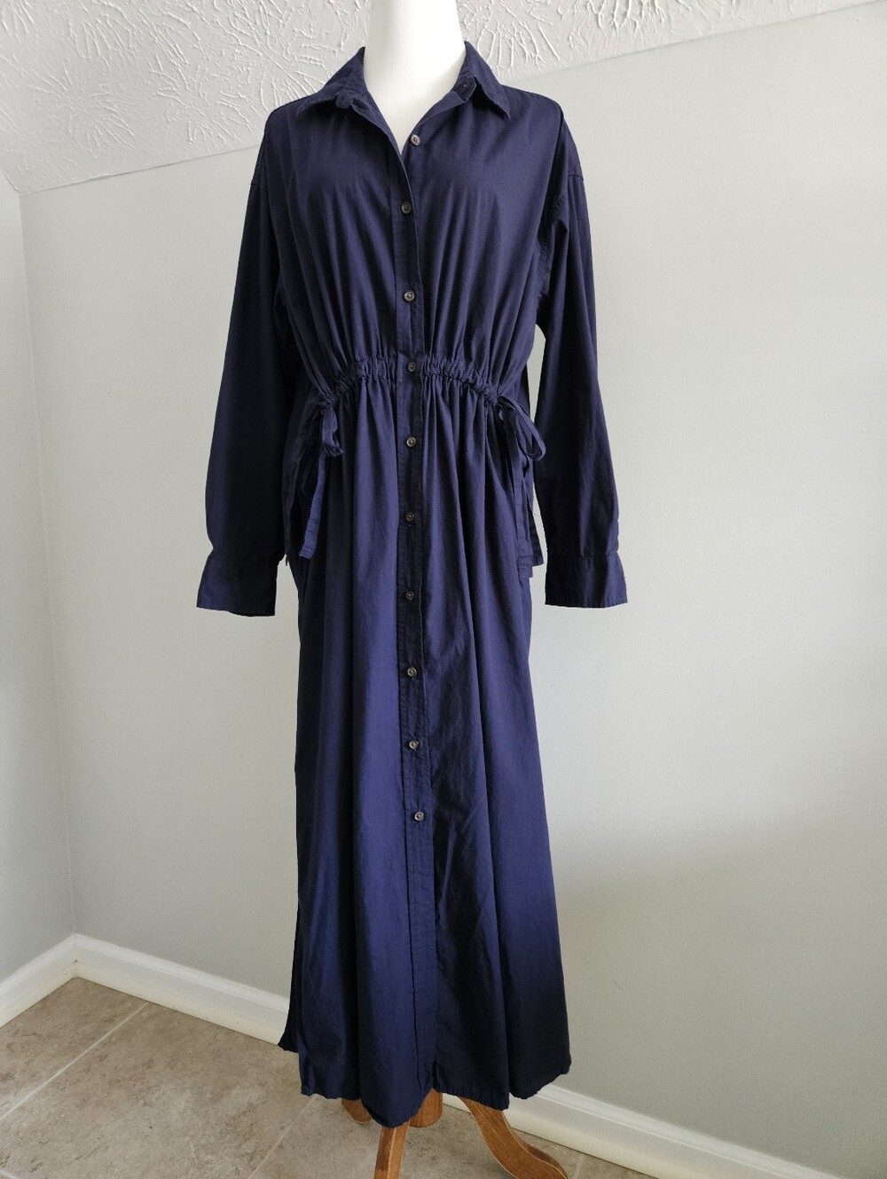 Universal Thread | Navy Button-Front Maxi Shirt Dress with Drawstring Waist